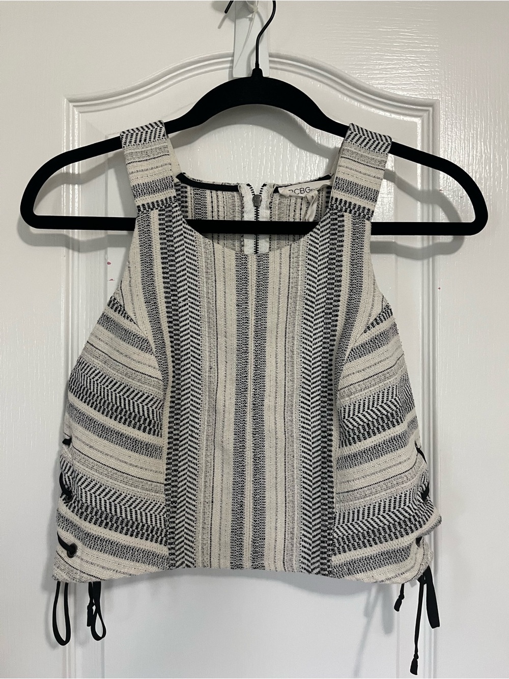 BCBGeneration Cream and Black Striped Crop Tank